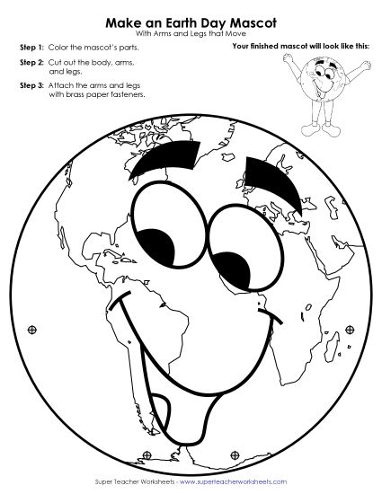 Earth Day Crafts, Games, and Puzzles - Earth Day Mascot Craft (Printable PDF Worksheet)