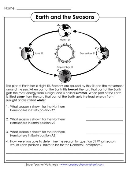 Worksheets (Level: Intermediate) - Earth's Position and the Seasons (Printable PDF Worksheet)