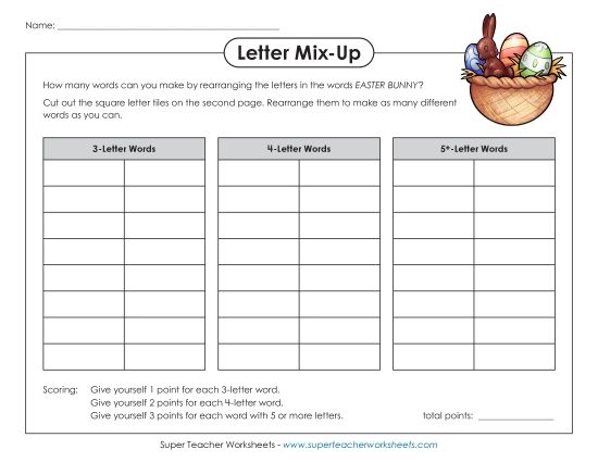 Easter Word Puzzles - Easter Letter Mix-Up (Intermediate) (Printable PDF Worksheet)