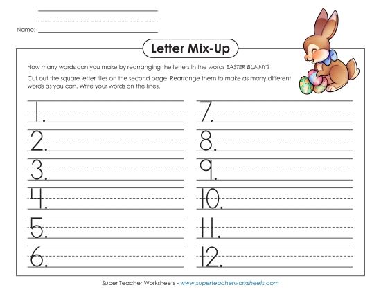 Easter Word Puzzles - Easter Letter Mix-Up (Primary) (Printable PDF Worksheet)