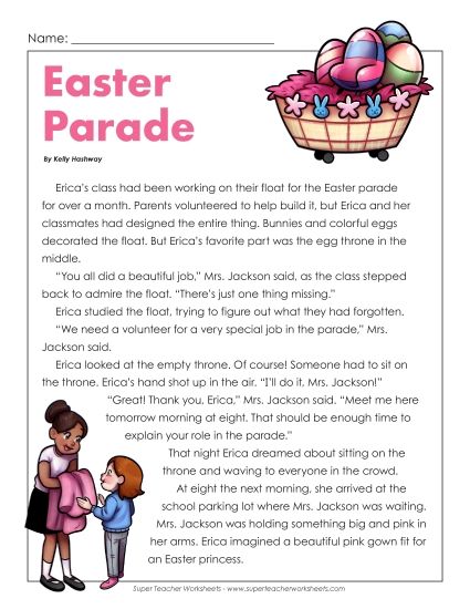 Reading Comprehension - Easter Parade (Fiction) (Printable PDF Worksheet)