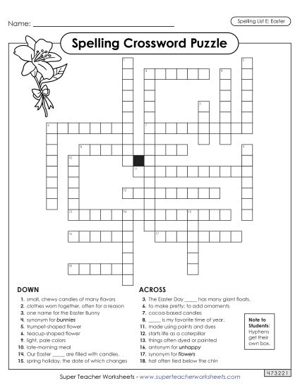 Worksheets and Puzzles - Easter Spelling Crossword (Printable PDF Worksheet)