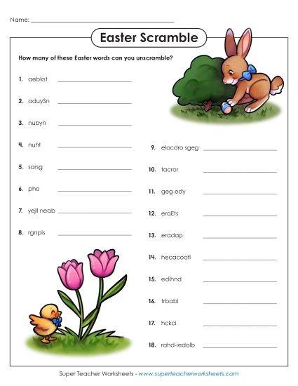 Easter Word Puzzles - Easter Word Scramble (Printable PDF Worksheet)