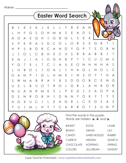 Easter Word Puzzles - Easter Word Search (Intermediate) (Printable PDF Worksheet)