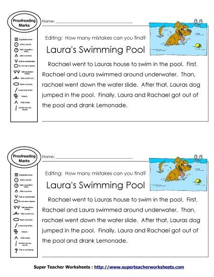 Editing & Proofreading - Editing: Swimming Pool (Printable PDF Worksheet)
