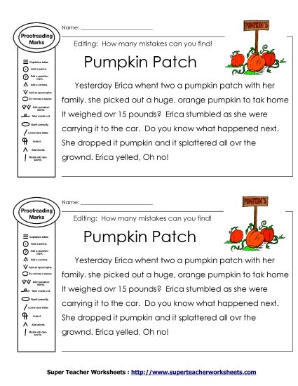 Proofreading - Editing:&nbsp; Pumpkin Patch (Printable PDF Worksheet)