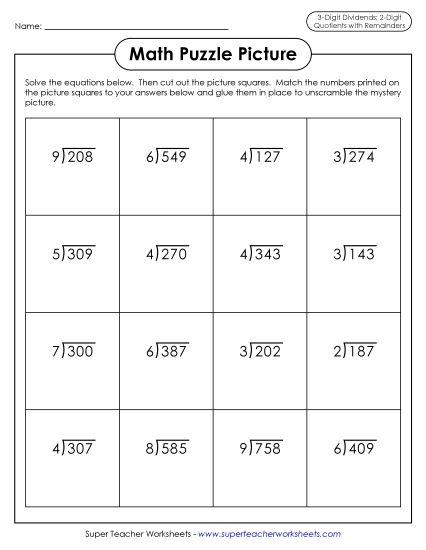 Easter Division - Egg Painting Mystery Picture (Division w/ 3-Digit Dividends) (Printable PDF Worksheet)