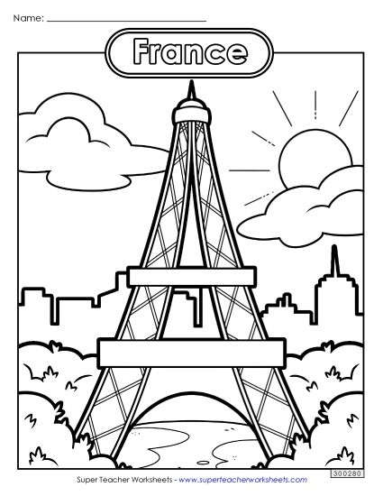 Coloring Page - Eiffel Tower Coloring Page (Printable PDF Worksheet)