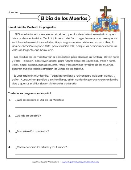 Level: Intermediate - El dia de los muertos (Printable PDF Worksheet)