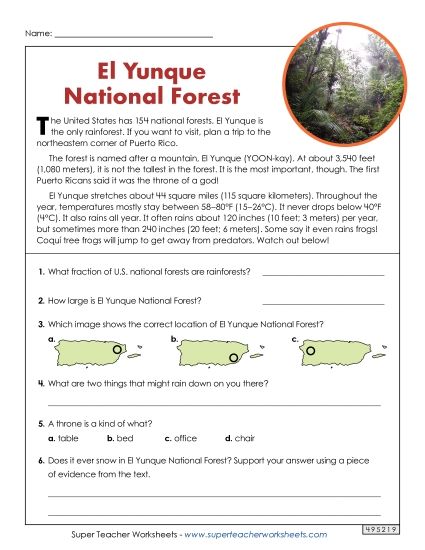 Short Passages - El Yunque National Forest (Short, Nonfiction) (Printable PDF Worksheet)