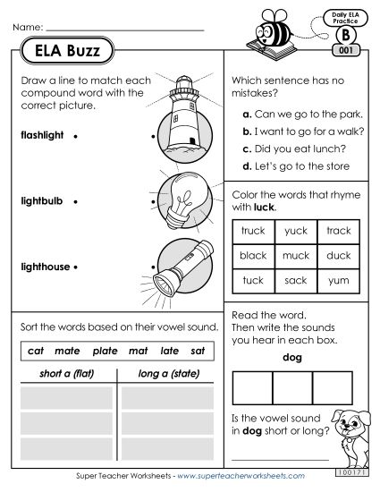 ELA Buzz: Week 1 Worksheets 1 through 5 (Printable PDF Worksheet)