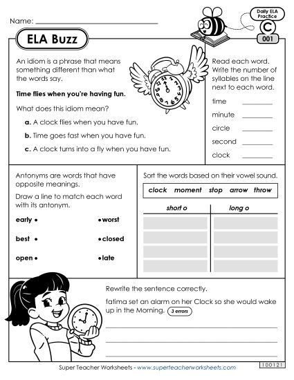 ELA Buzz: Week 1 Worksheets 1 through 5 (Printable PDF Worksheet)