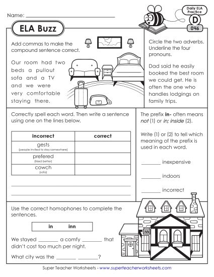 ELA Buzz: Week 10 Worksheets 46 through 50 (Printable PDF Worksheet)