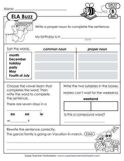 ELA Buzz: Week 11 Worksheets 51 through 55 (Printable PDF Worksheet)