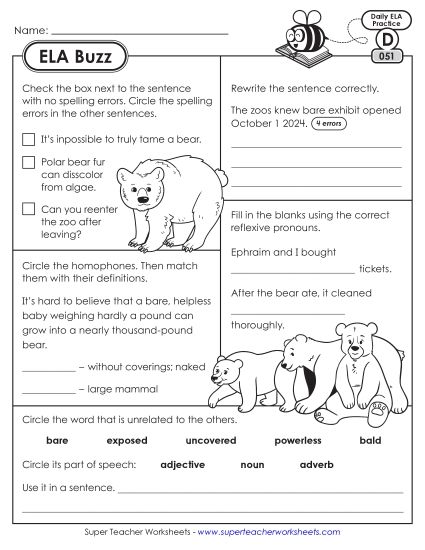 ELA Buzz: Week 11 Worksheets 51 through 55 (Printable PDF Worksheet)