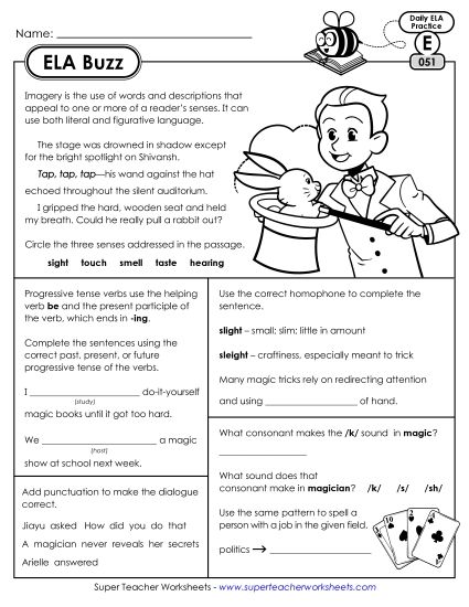 ELA Buzz: Week 11 Worksheets 51 through 55 (Printable PDF Worksheet)