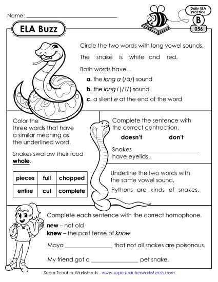 ELA Buzz: Week 12 Worksheets 56 through 60 (Printable PDF Worksheet)
