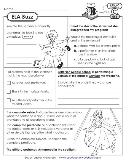 ELA Buzz: Week 12 Worksheets 56 through 60 (Printable PDF Worksheet)