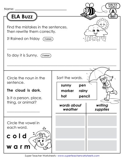 ELA Buzz: Week 13 Worksheets 61 through 65 (Printable PDF Worksheet)