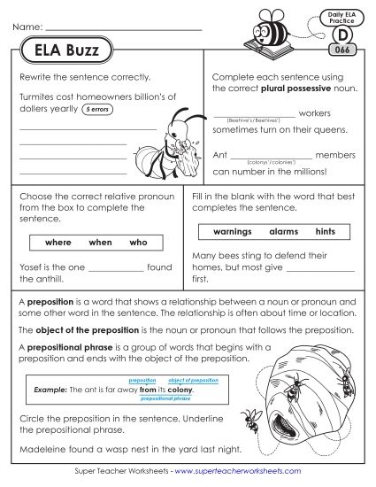 ELA Buzz: Week 14 Worksheets 66 through 70 (Printable PDF Worksheet)
