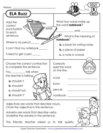 ELA Buzz: Week 15 Worksheets 71 through 75 (Printable PDF Worksheet)