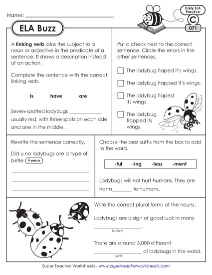 ELA Buzz: Week 15 Worksheets 71 through 75 (Printable PDF Worksheet)