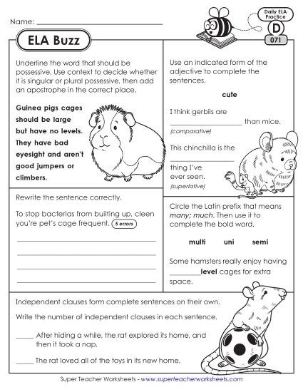 ELA Buzz: Week 15 Worksheets 71 through 75 (Printable PDF Worksheet)