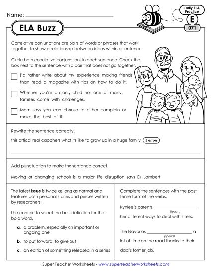 ELA Buzz: Week 15 Worksheets 71 through 75 (Printable PDF Worksheet)
