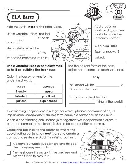 ELA Buzz: Week 16 Worksheets 76 through 80 (Printable PDF Worksheet)