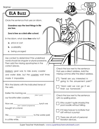 ELA Buzz: Week 16 Worksheets 76 through 80 (Printable PDF Worksheet)