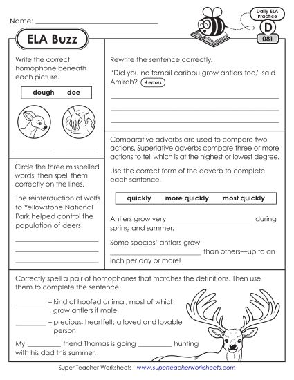 ELA Buzz: Week 17 Worksheets 81 through 85 (Printable PDF Worksheet)