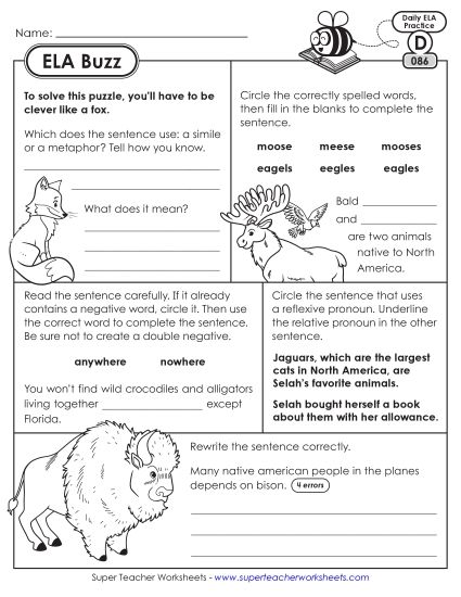 ELA Buzz: Week 18 Worksheets 86 through 90 (Printable PDF Worksheet)