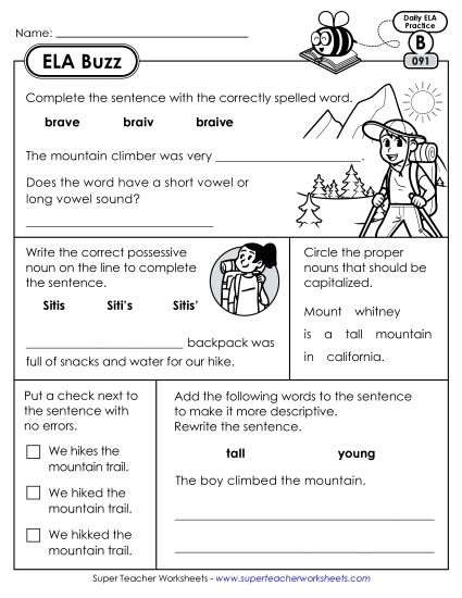 ELA Buzz: Week 19 Worksheets 91 through 95 (Printable PDF Worksheet)