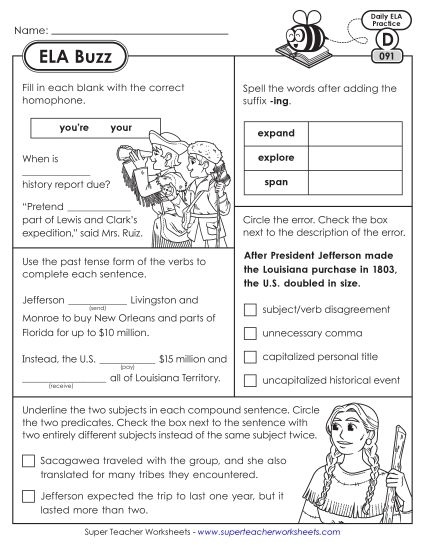 ELA Buzz: Week 19 Worksheets 91 through 95 (Printable PDF Worksheet)