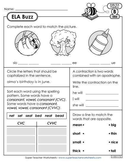 ELA Buzz: Week 2 Worksheets 6 through 10 (Printable PDF Worksheet)