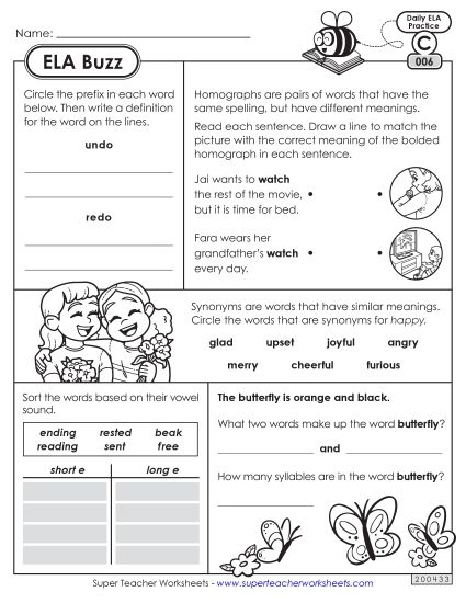 ELA Buzz: Week 2 Worksheets 6 through 10 (Printable PDF Worksheet)