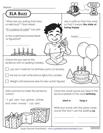 ELA Buzz: Week 2 Worksheets 6 through 10 (Printable PDF Worksheet)
