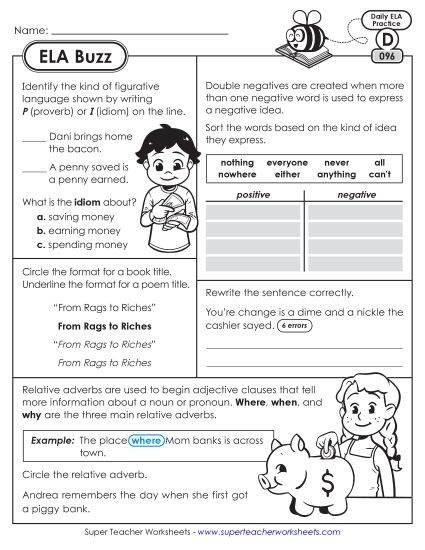 ELA Buzz: Week 20 Worksheets 96 through 100 (Printable PDF Worksheet)
