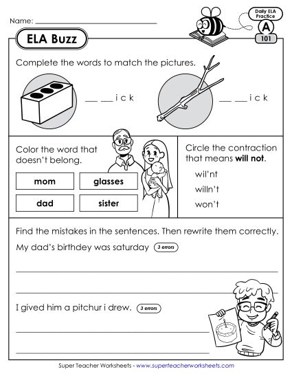 ELA Buzz: Week 21 Worksheets 101 through 105 (Printable PDF Worksheet)