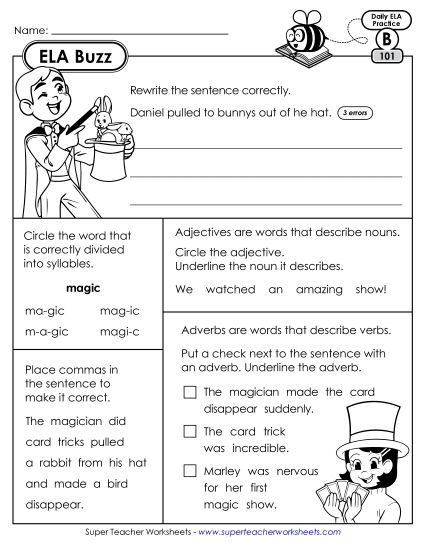 ELA Buzz: Week 21 Worksheets 101 through 105 (Printable PDF Worksheet)
