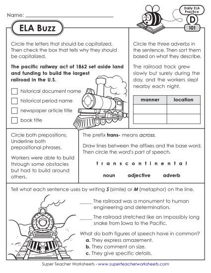 ELA Buzz: Week 21 Worksheets 101 through 105 (Printable PDF Worksheet)