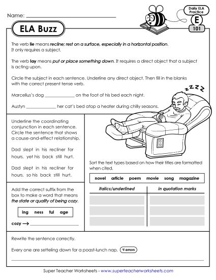 ELA Buzz: Week 21 Worksheets 101 through 105 (Printable PDF Worksheet)
