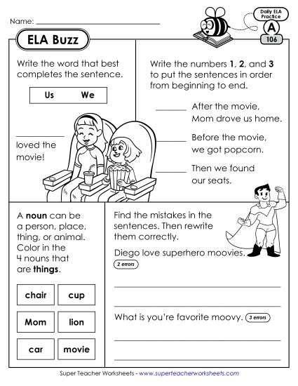 ELA Buzz: Week 22 Worksheets 106 through 110 (Printable PDF Worksheet)
