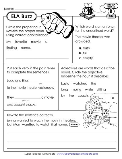 ELA Buzz: Week 22 Worksheets 106 through 110 (Printable PDF Worksheet)