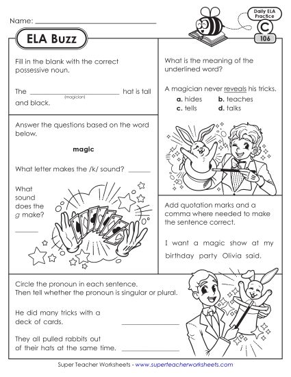 ELA Buzz: Week 22 Worksheets 106 through 110 (Printable PDF Worksheet)