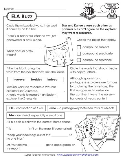 ELA Buzz: Week 22 Worksheets 106 through 110 (Printable PDF Worksheet)