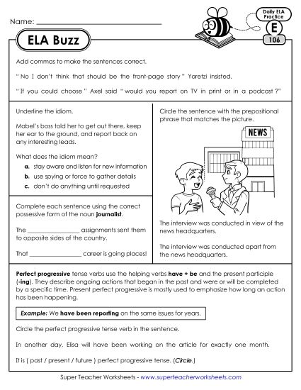 ELA Buzz: Week 22 Worksheets 106 through 110 (Printable PDF Worksheet)