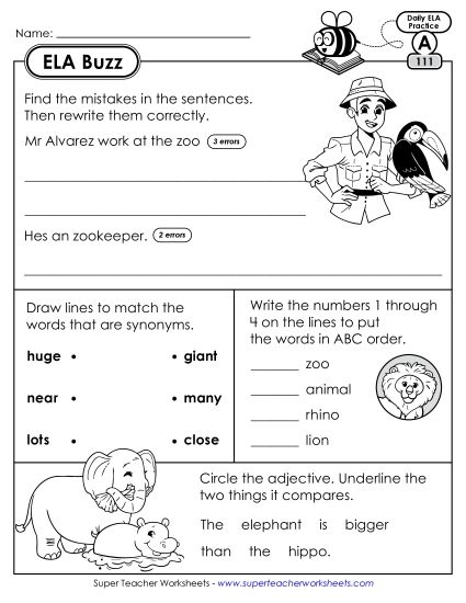 ELA Buzz: Week 23 Worksheets 111 through 115 (Printable PDF Worksheet)