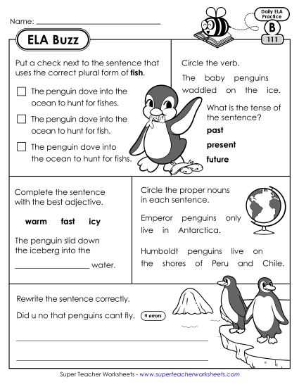 ELA Buzz: Week 23 Worksheets 111 through 115 (Printable PDF Worksheet)
