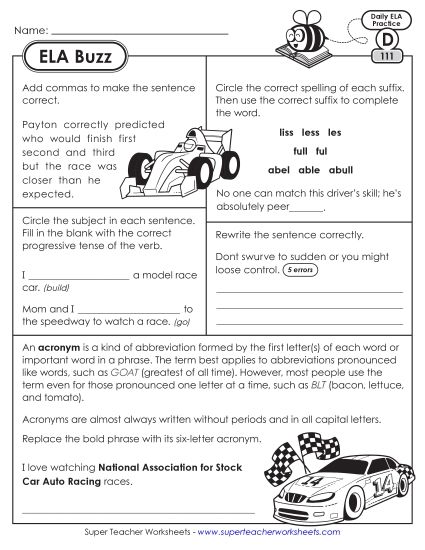 ELA Buzz: Week 23  Worksheets 111 through 115 (Printable PDF Worksheet)